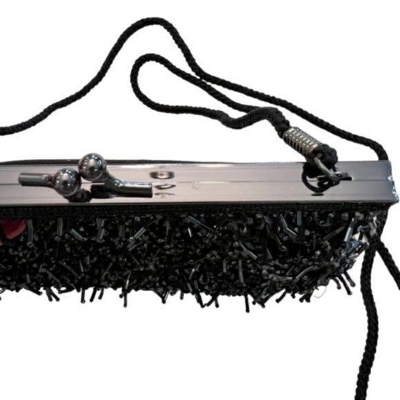 Vintage Purse Lancome Black‎ Beaded Crossbody / Clutch Shiny Formal Designer - Picture 4 of 11